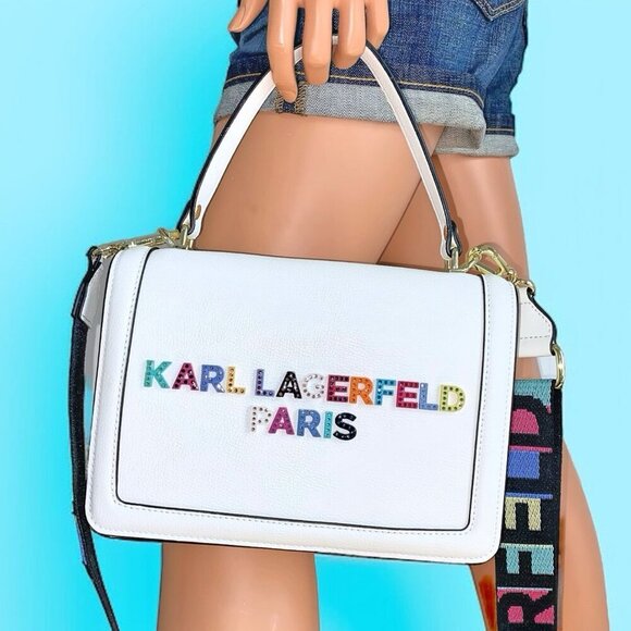 Karl Lagerfeld Paris Simone Leather Crossbody Multi Color Logo Purse Handbag NWT - Picture 4 of 12